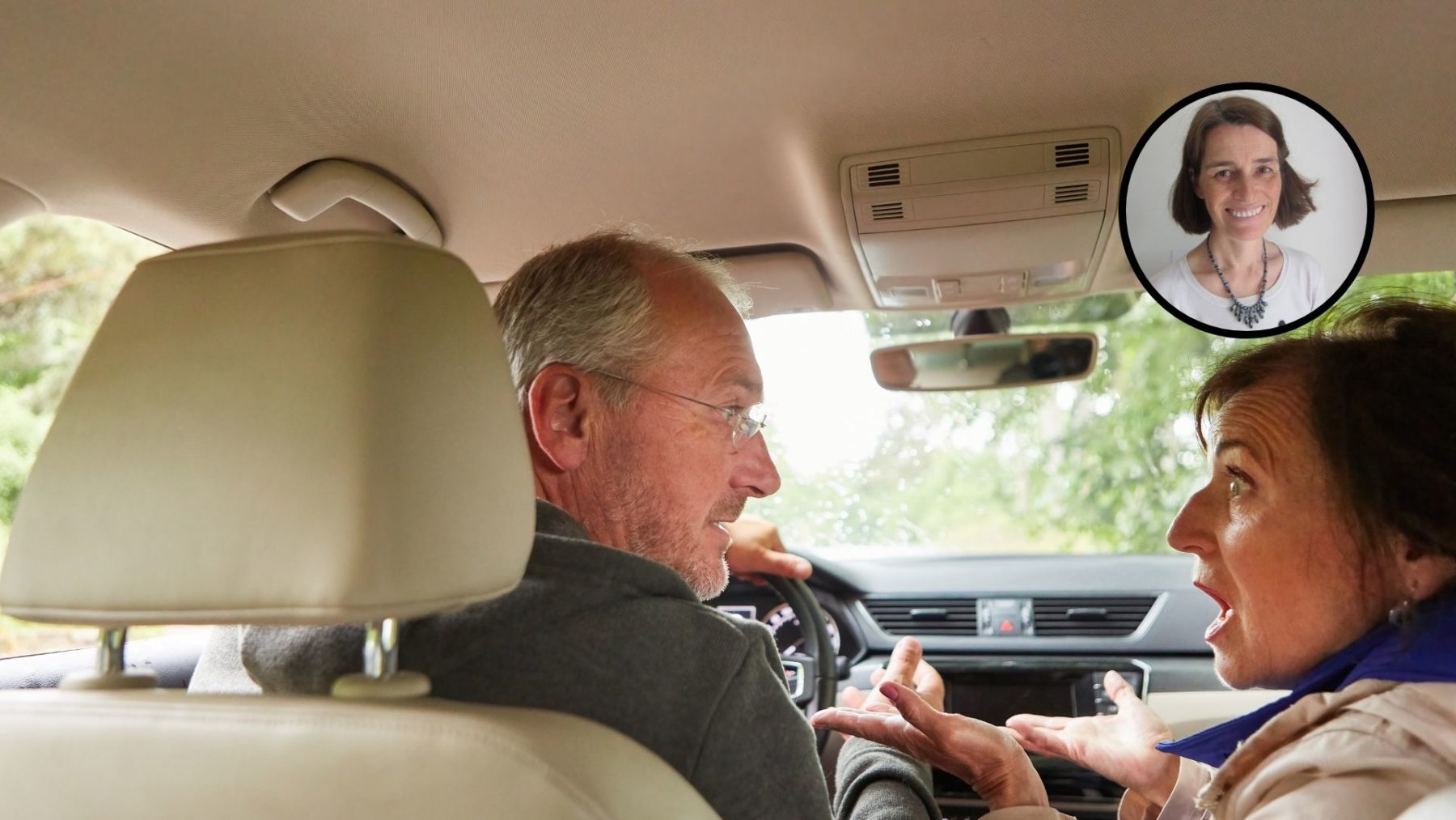 Un couple se dispute dans la voiture / portrait de Nicole Deheuvels