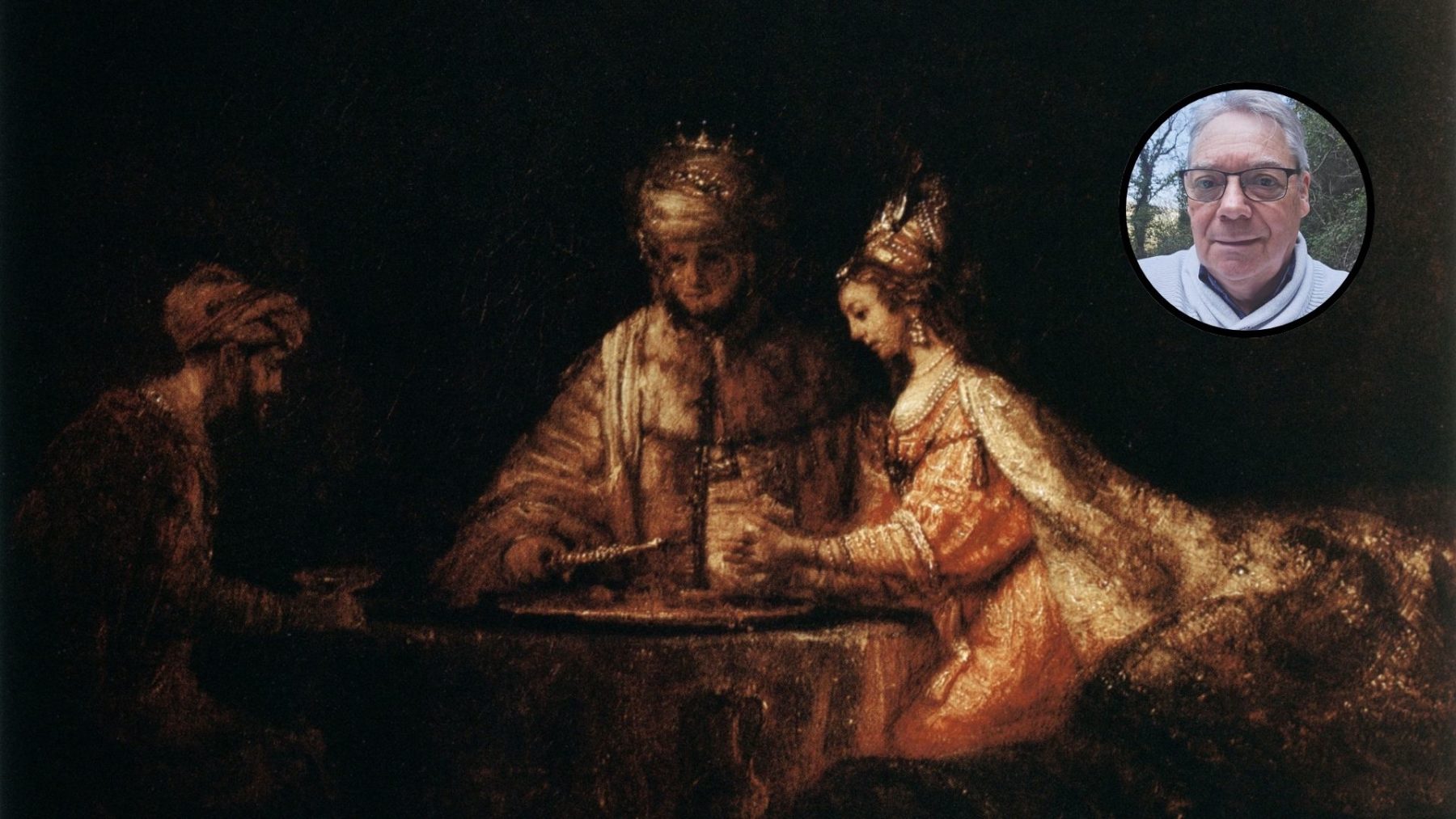 Le tableau montre le moment où la reine Esther dévoile à Assuérus sa judéité et accuse Haman de complot.