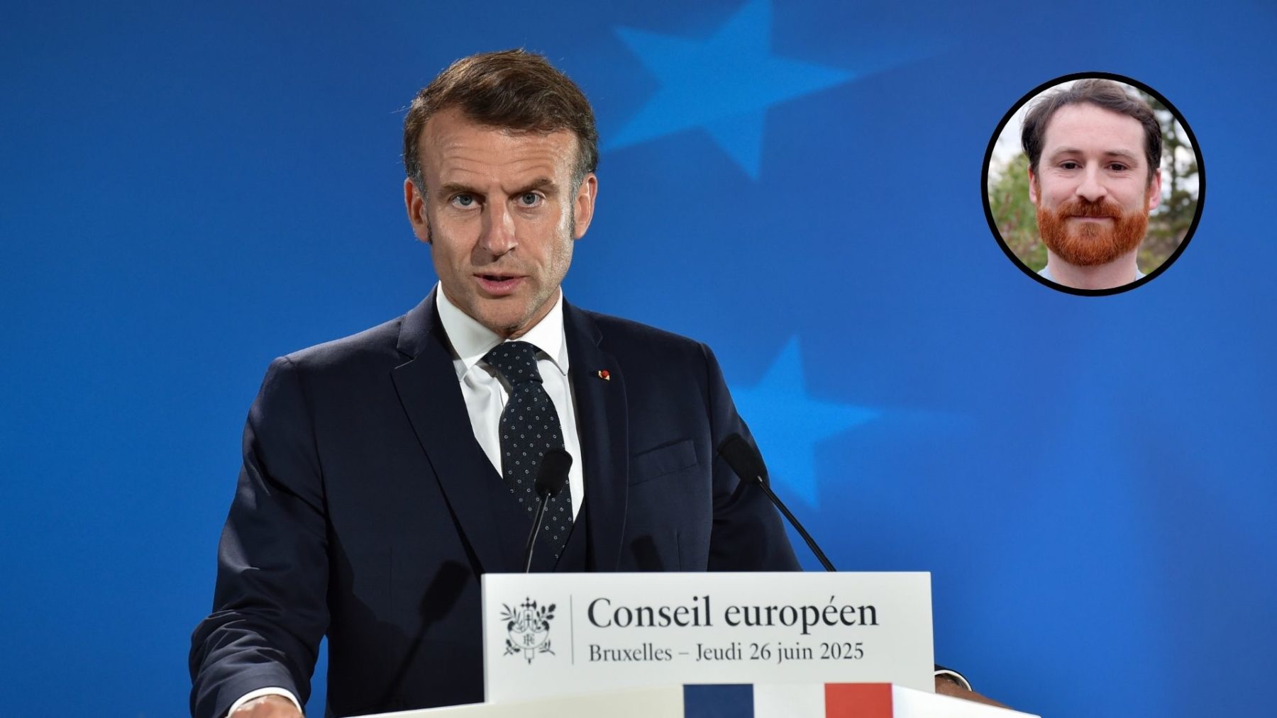Emmanuel Macron parle à la tribune lors du Conseil européen.