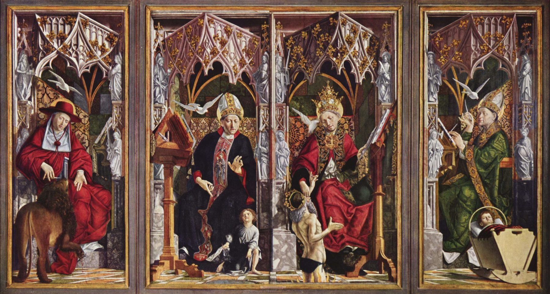 Retable des quatre Pères de l'Église latine : Jérôme, Augustin, Grégoire, Ambroise.