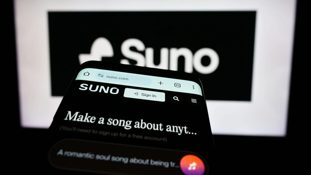 Capture d'écran de l'application Suno générant une chanson par IA