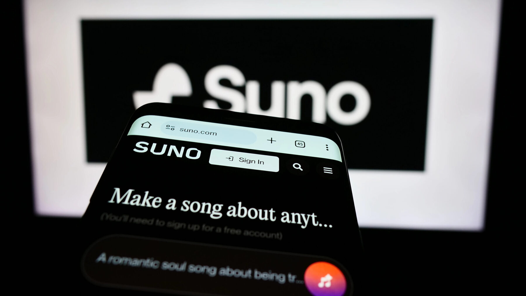 Capture d'écran de l'application Suno générant une chanson par IA